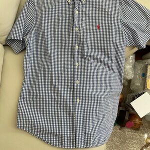 Polo by Ralph Lauren Men's Navy and White Gingham Shirt. Size medium